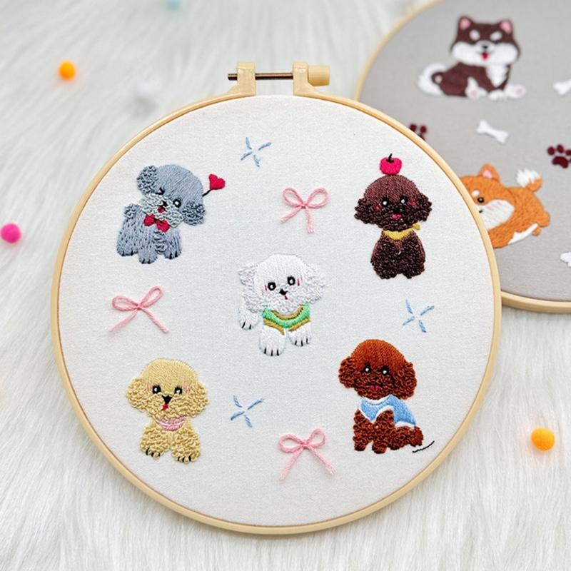 Beginner Embroidery Kits for Adult Easy to Learn Dog Embroidery Pattern from Video & Instruction Needlepoint Kits
