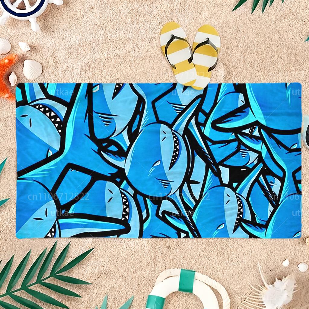 Extra Large Quick-Drying Microfiber Beach Towel - Shark Design, Super Absorbent & Lightweight