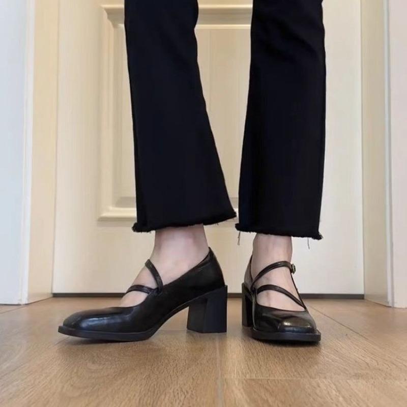 Fashion Autumn New Coarse Heel Single Shoes Women's Fashion Square Head Shallow Mouth Word with Anti-slip Wear-resistant Low-top Shoes