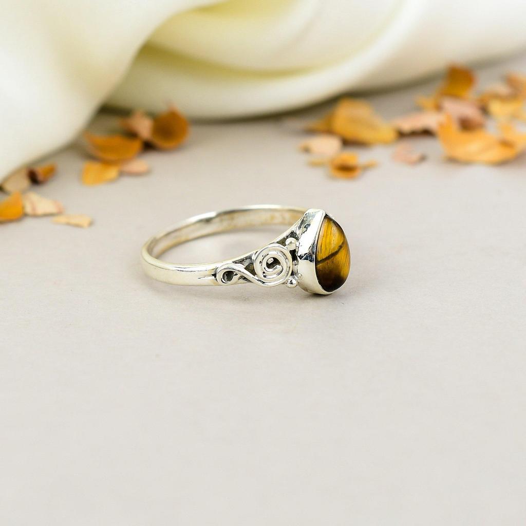 Tiger Eye 925 Sterling Silver Brown Gemstone Handmade Jewelry For Women