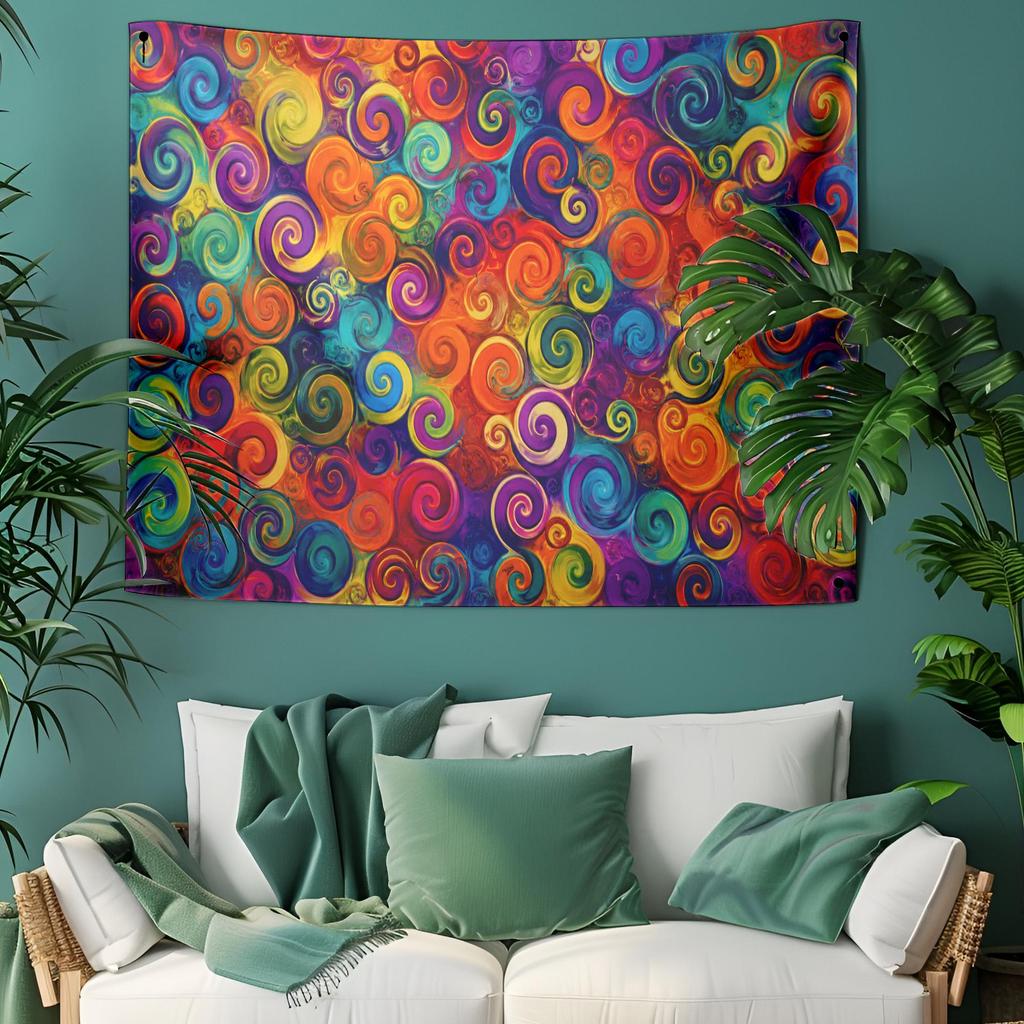 Colorful Abstract Tapestry Psychedelic Wall Hanging Rainbow Swirl Art Maximalist Boho Dorm Room Decor