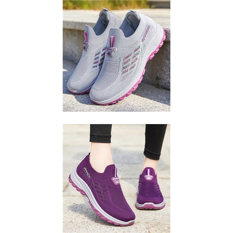 Womens Fly Woven Slip On Flats Breathable Soft Sole Walking Shoes