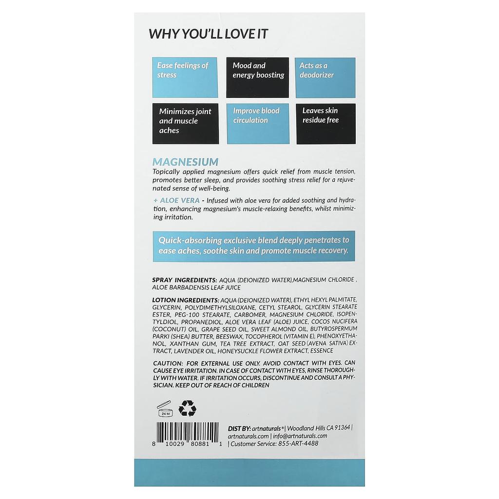artnaturals, magnesium oil, spray & lotion, 2-piece set