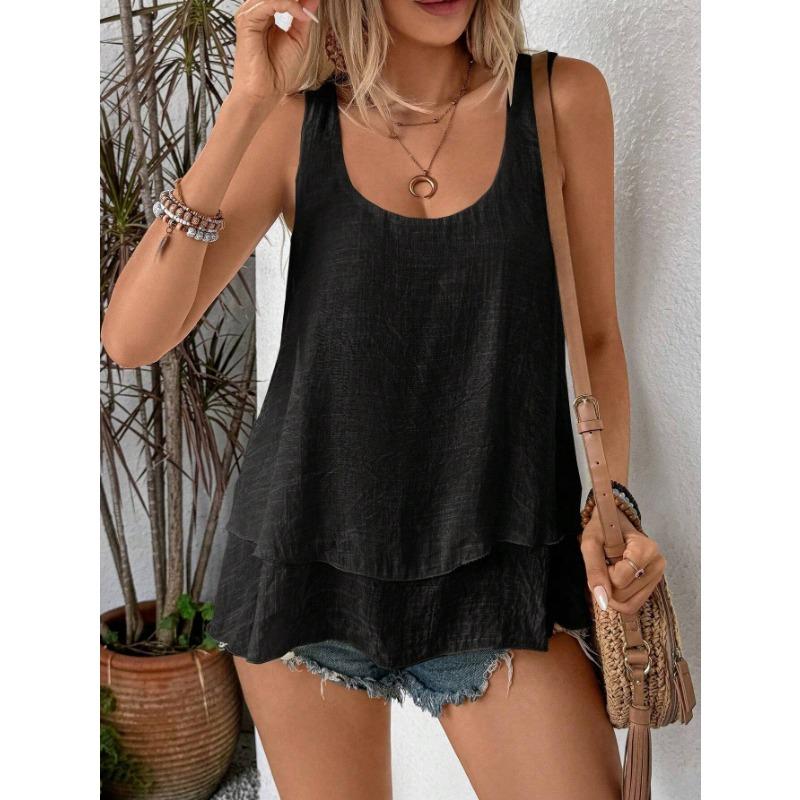 Nuovo Gilet Bustier Halter Senza Maniche a Doppio Strato a Coda Pendolo T-shirt Top da Donna