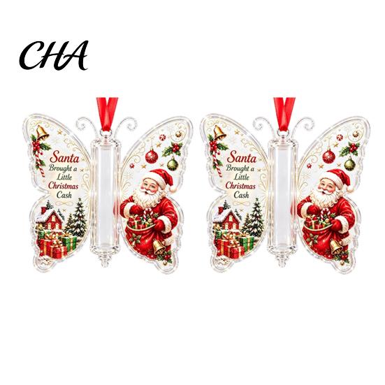 Hanging Holiday Decorations Butterfly Cash Gift Ornament, Christmas Money Holder Decor with Acrylic Ornaments Festive Print, Tree Pendant for Surprise