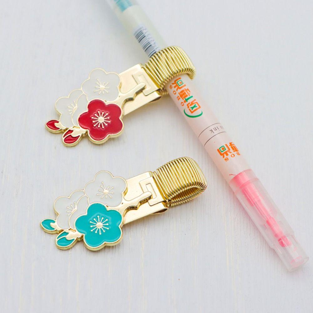 Cherry Blossom Spring Pen Clips Metal Paper Fix Clip Portable Bookmark Pen Accessories