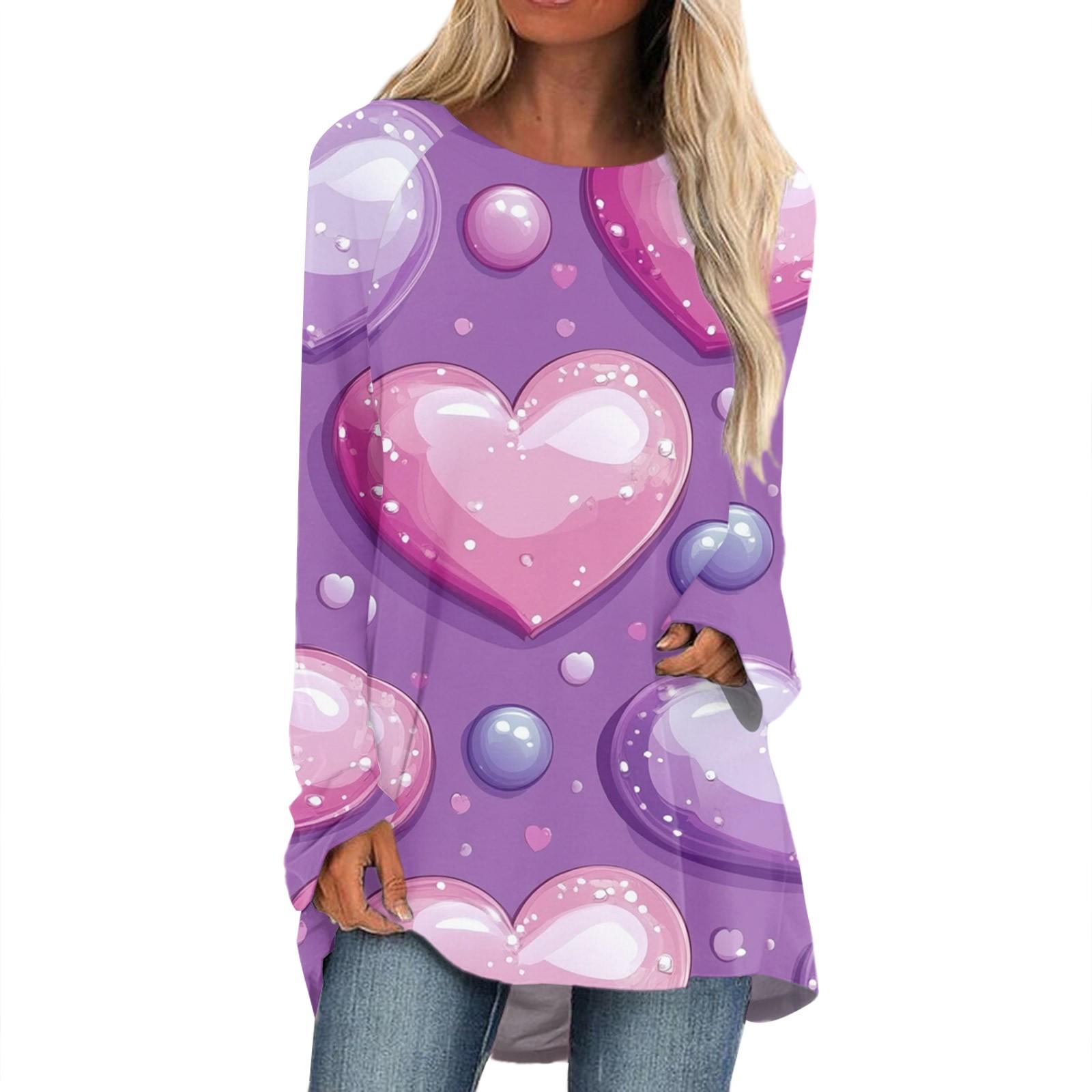 

Женская мода повседневная блузка с длинным рукавом и принтом «Любовь ко Дню святого Валентина», круглый вырез, пуловер XXL белый