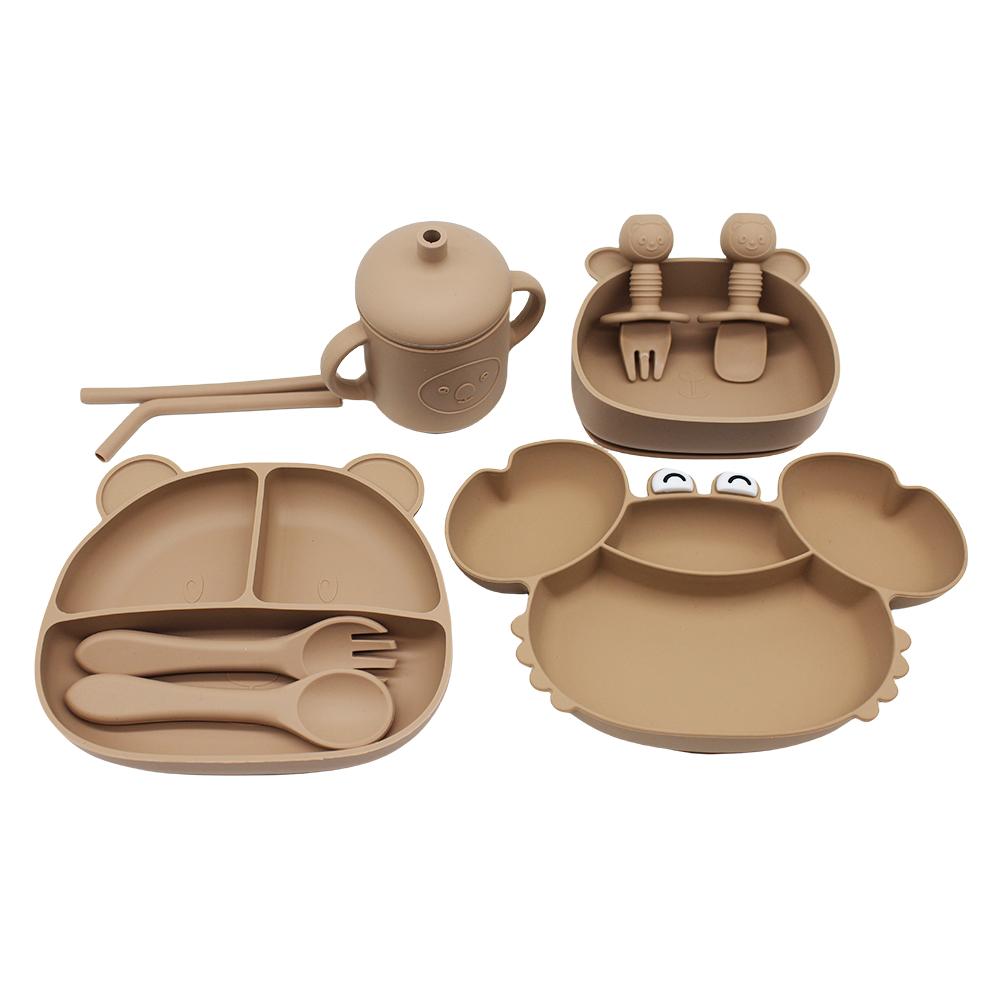 Children's Dinner Plate Bear Compartment Plate Bear Bowl Learning Cup with Suction Cup Autonomous Feeding Training Bowl and Plat