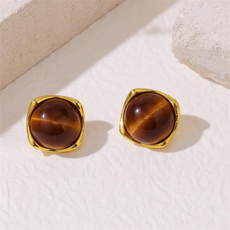 Retro Tiger-eye Stone Earrings - Simple and Elegant, Suitable for Daily Commuting, Versatile and Luxurious, High-end Style Earrings for Women