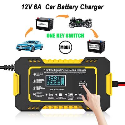 מטען מצבר לרכב הספק גבוה 12V 6A חכם אוטומטי לחלוטין מטען מצבר מסך LCD רכב משאית אופנוע תיקון פולסים מצבר עופרת חומצה