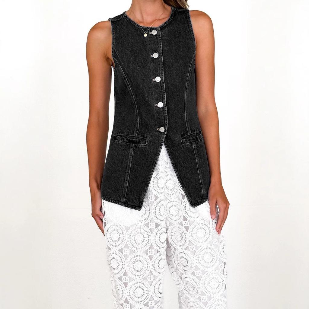 European & American Retro Sleeveless Denim Jacket for Women