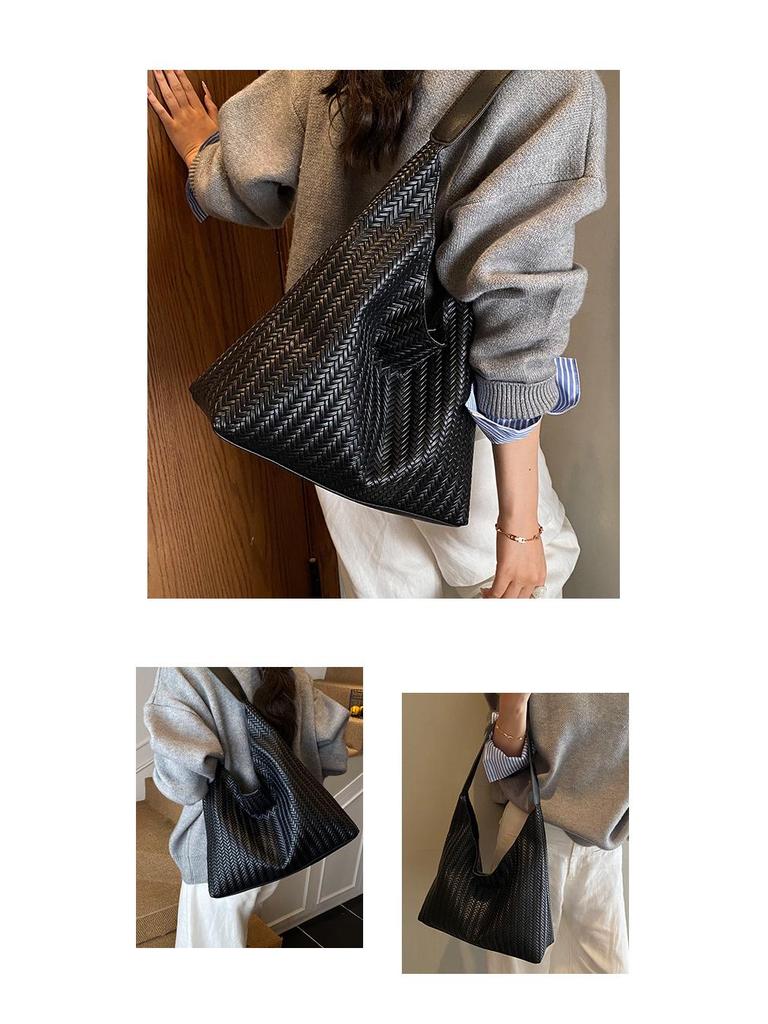 Women's Retro Woven Underarm Crossbody Tote - Solid Color Versatile Handbag