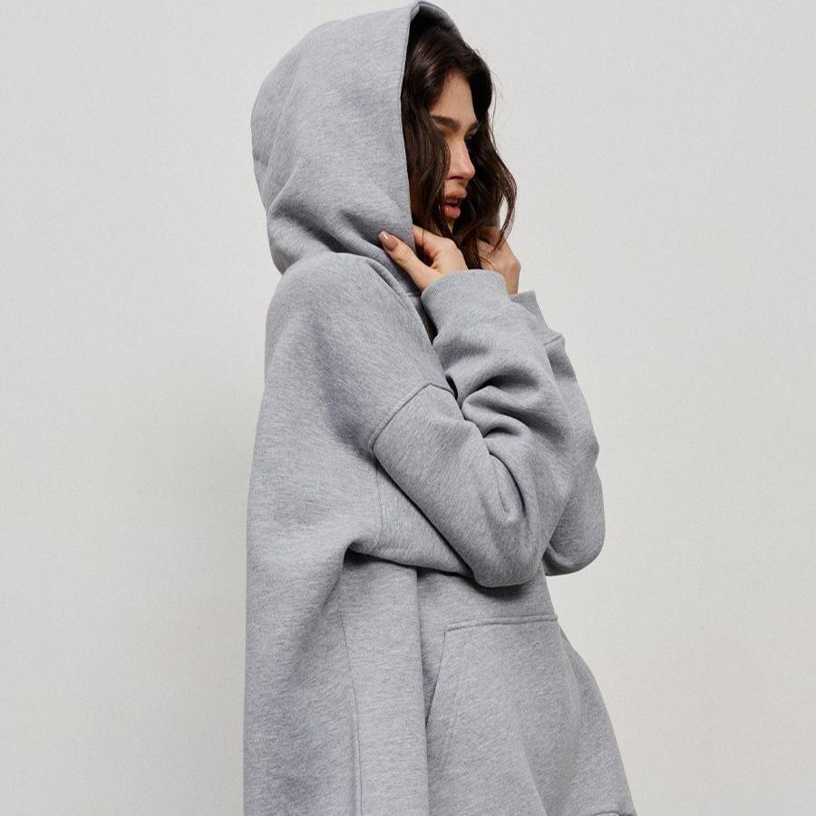 GMXIA Damska bluza z kapturem jesień i zima Street Shaker Loose Pocket Hooded Sweatshirt