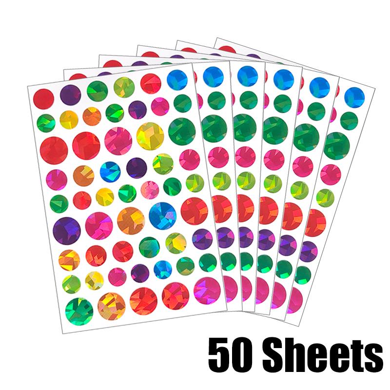 50Sheets Sparkly Laser Sticker Dot Heart Star Various Shape Available DIY Material Diary Decoration Student Rewards Stickers ZYF