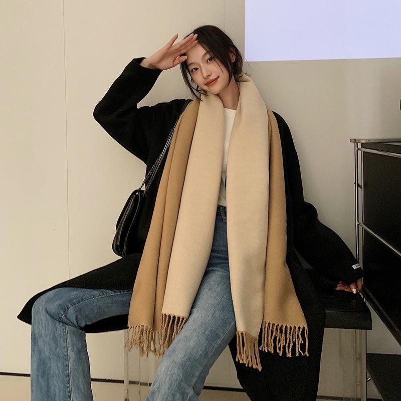 Weicher doppelseitiger Kaschmir-Imitat-Schal und Stola für Damen, Koreanischer Stil, schlicht, verdickt, Herbst- und Winterschal