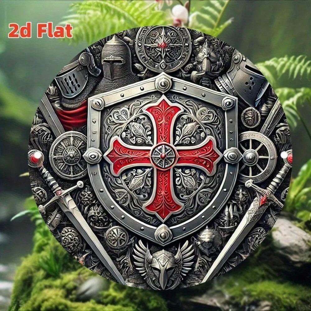 Vintage Metal Wall Art Knight Cross Decor 8x8 Inches Retro Medieval Tin Sign for Home Man Cave Bar