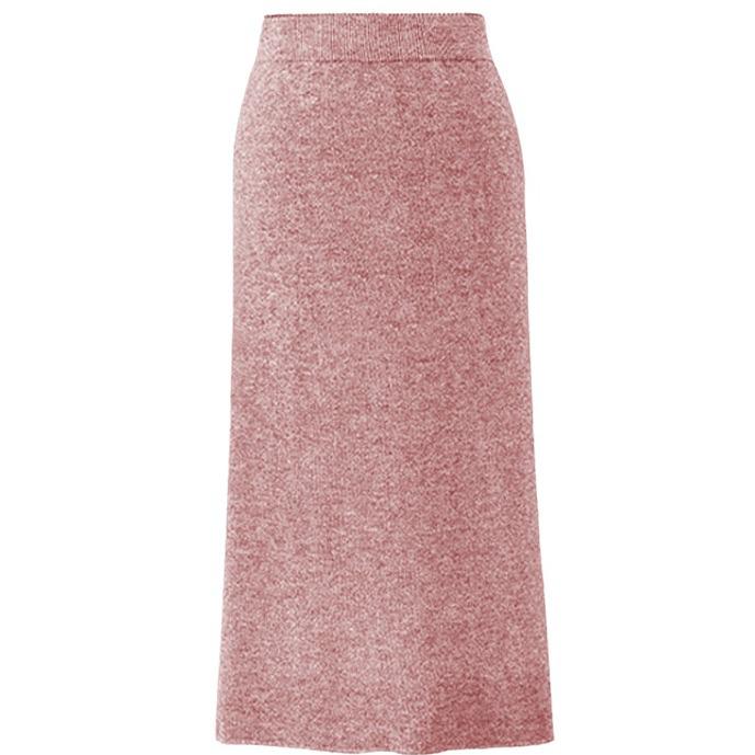 Women's Wool Knit High-Waist Midi Skirt – Large Size, Thick, Split Hem for Autumn/Winter