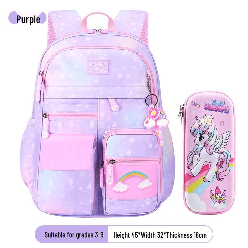 Rainbow-Design Large Capacity Backpack for Girls, Grades 1-6