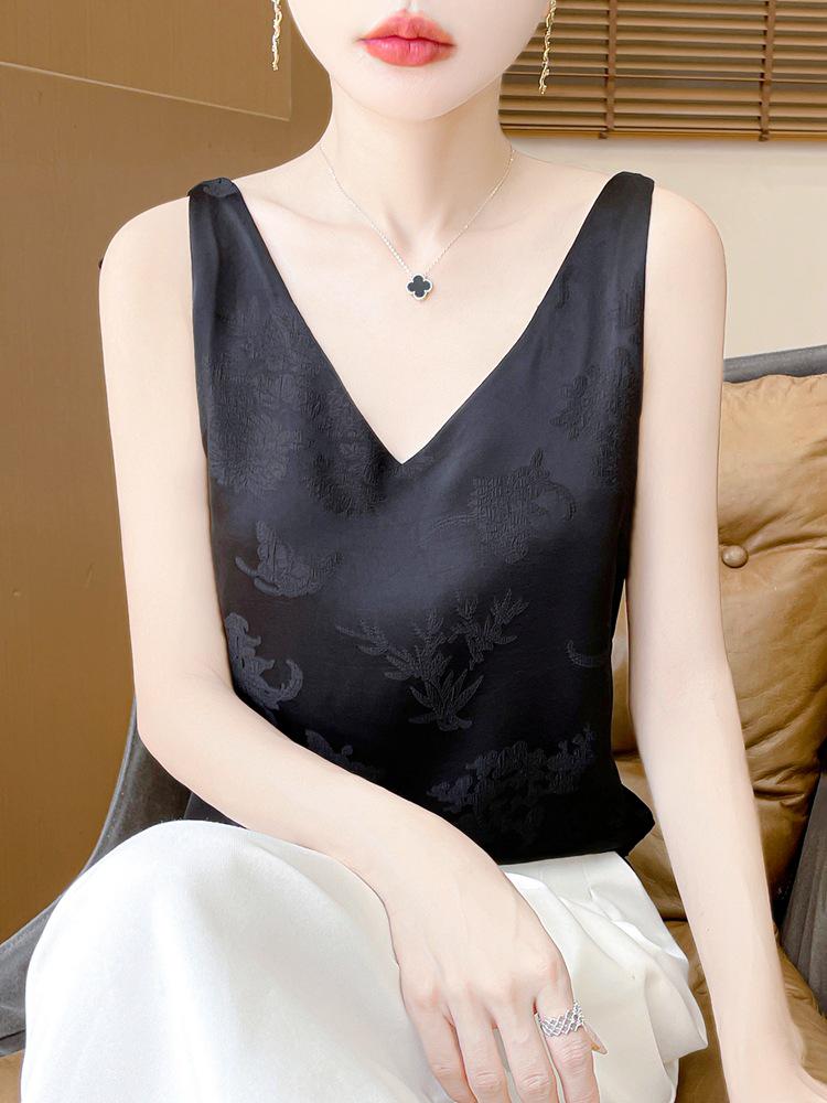 Women's Sleeveless V-Neck Ice Silk Jacquard Camisole