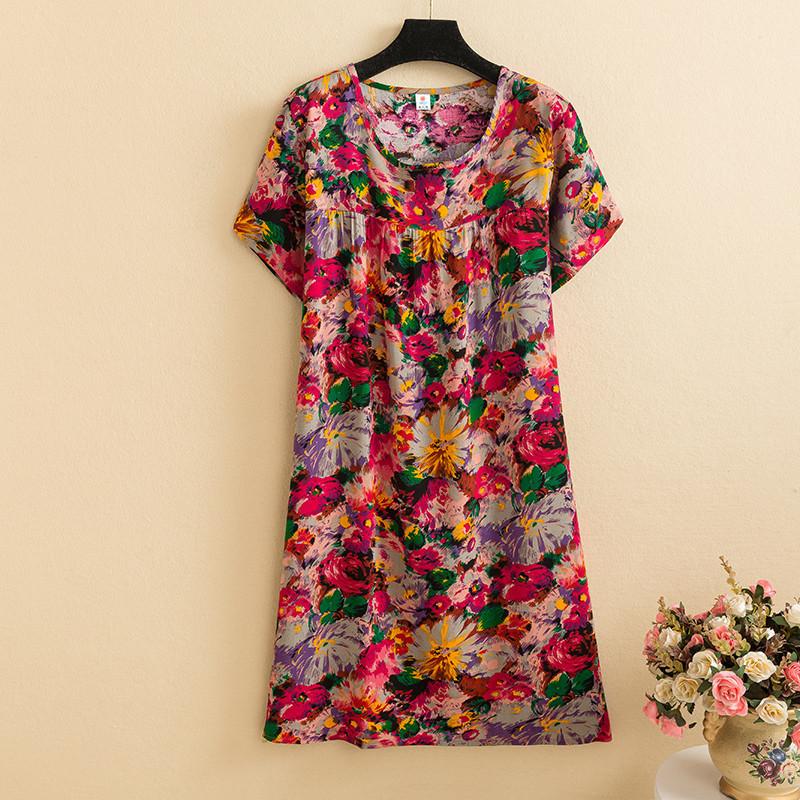 Mom summer dress medium and long pure cotton silk nightdress year-old new Chinese women's knee skirt