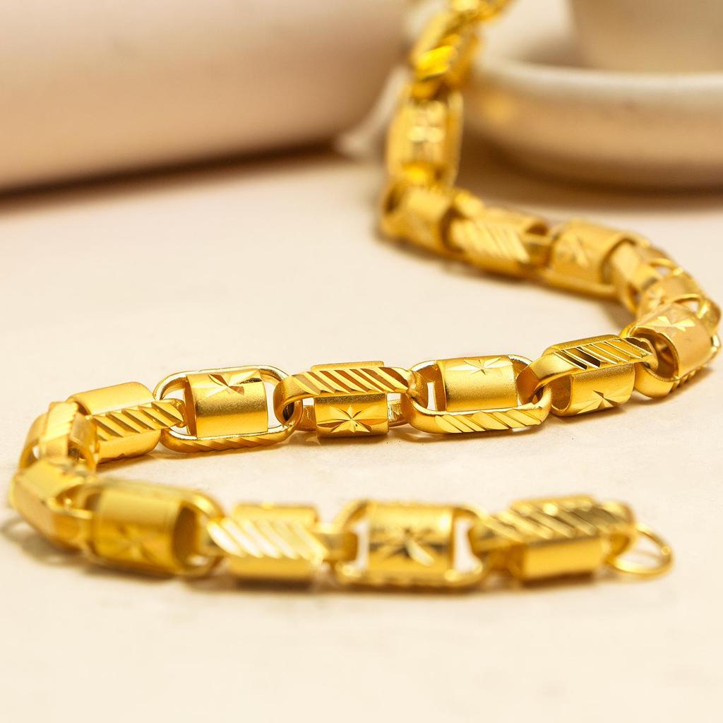 New Men's Faux Gold 8mm Faceted Star Cut Necklace - Gold Plated Chain