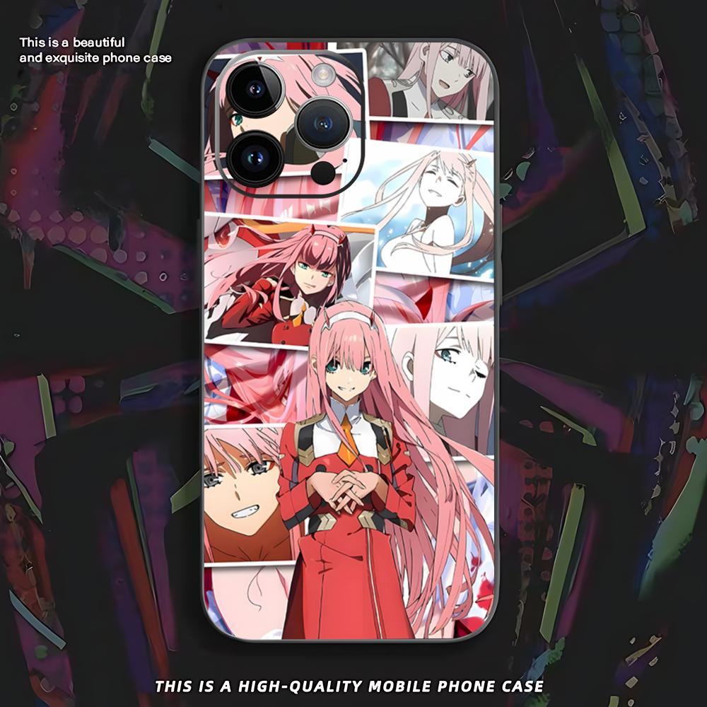 Cute Zero Two Anime Cool Phone Case For iPhone 16 16e 15 14 13 12 11 XS XR Plus Mini Pro Max Soft black Shockproof Cover