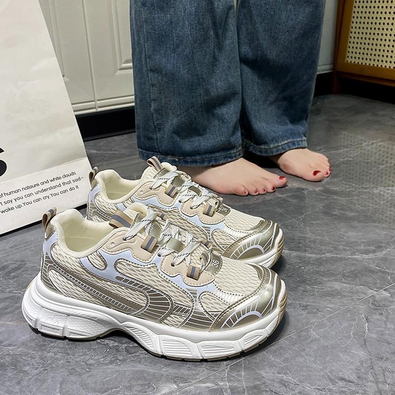 2025 Spring and Autumn New Lightweight Casual Sports Shoes Versatile Women's Thick-soled Mesh Breathable Soft-soled Sports Shoes