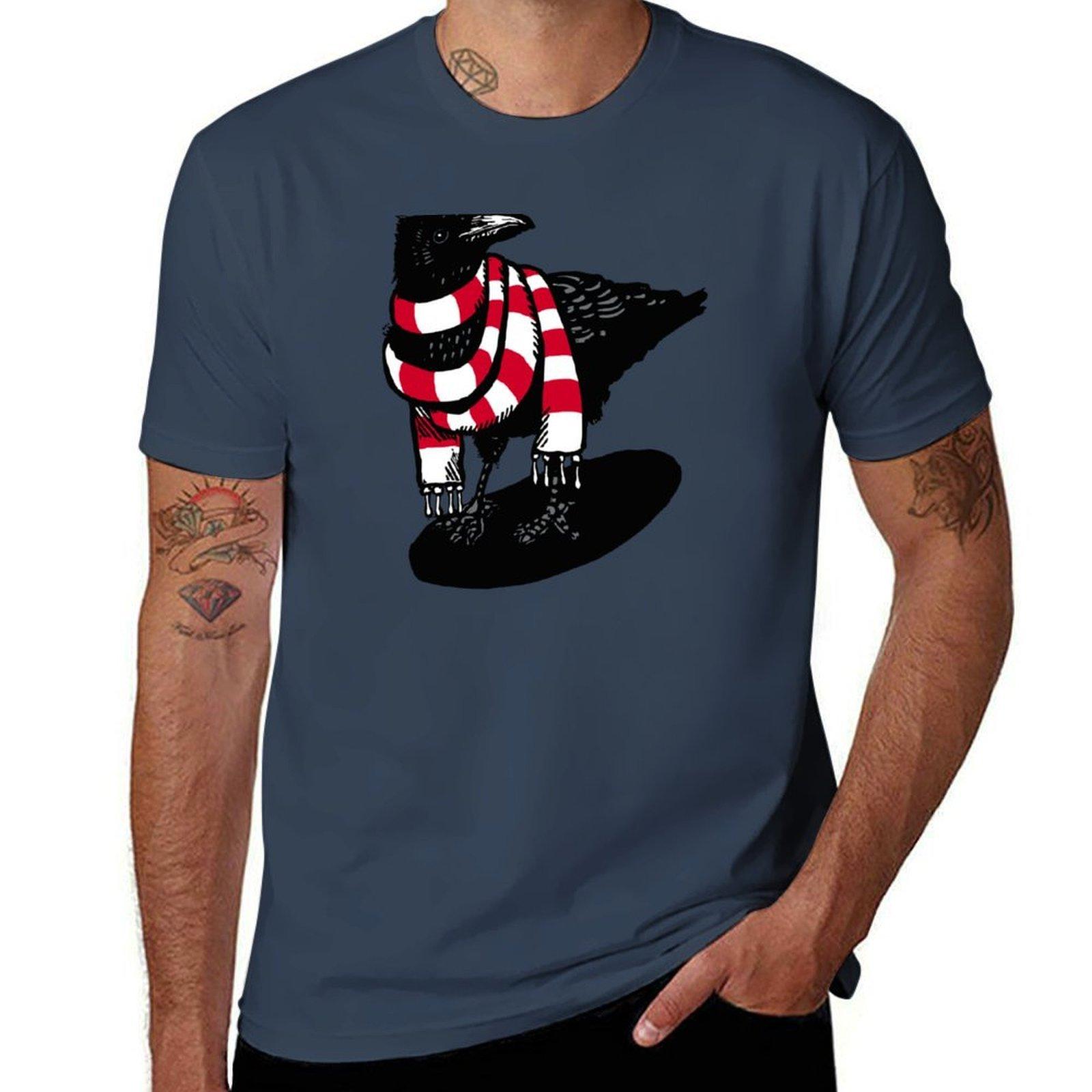 Red and White scarfed crow TShirt Basic All Season Solid TShirt S