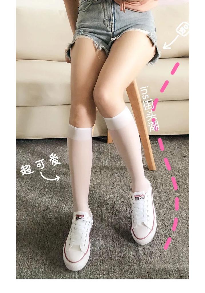 Mu Ruan Night Teaching Room White Strap Socks Women'S Cross Calf Socks Summer Thin Half Tube Jk Stockings Tide Black