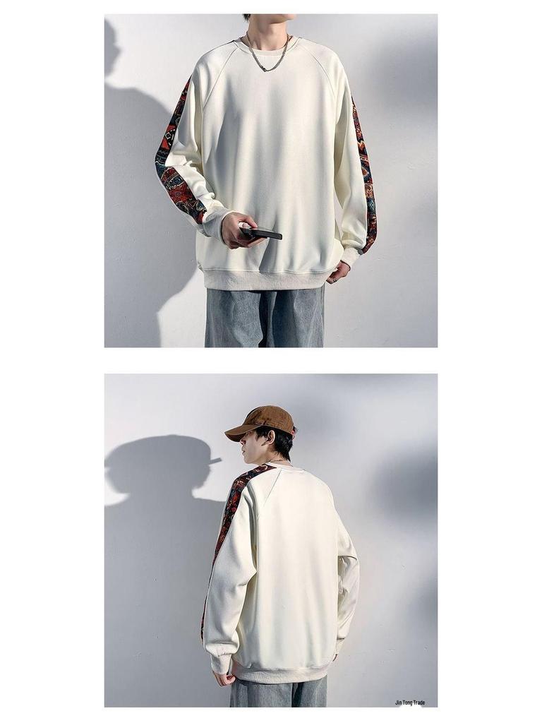 Men’s Chinese Style Embroidery Long Sleeve Round Neck Hoodie - Spring/Autumn/Winter 2025 Heavyweight Loose T-shirt