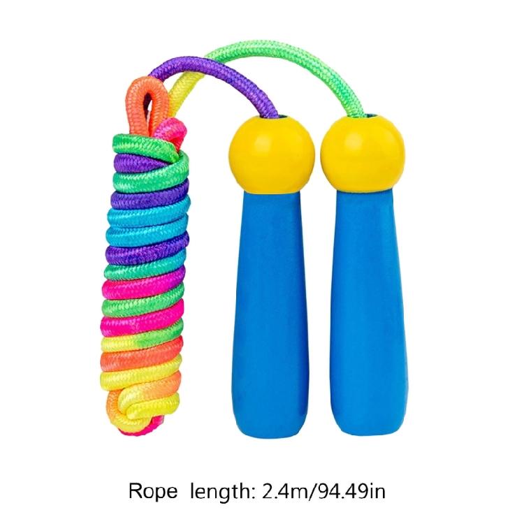 Jump Rope, Cotton Kid Jump Rope with Wood Handle Adjustable Length Skipping Rope