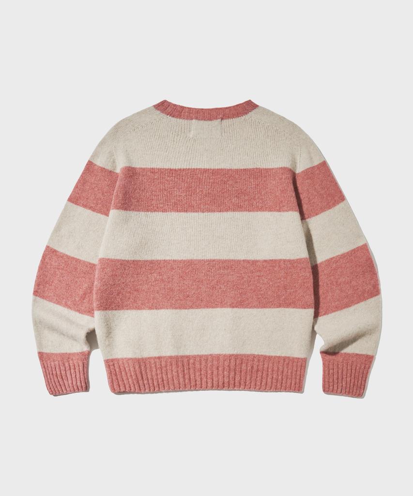 OUTSTANDING Pure Wool Wholegarment Stripe Knit_Pink/Ivory