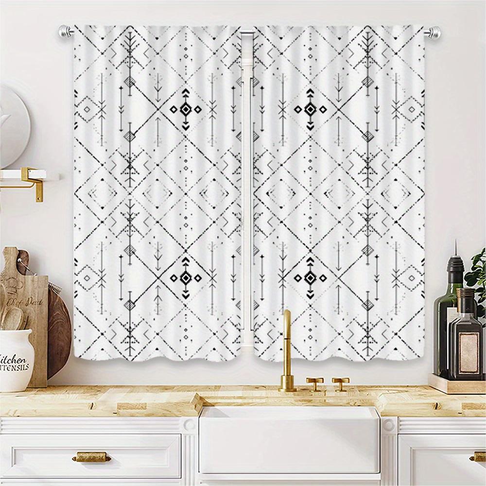 Set Of 2 Bohemian Black White Geometric Pattern Curtains Semi Transparent Polyester Design Living Room Bedroom Curtain With Rod Pocket Perfect For