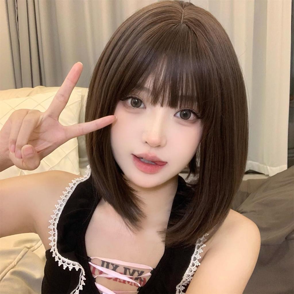 Sizuuenn Full Kort Full Kald Brun Liten Varmebestandig Høytemperatur Hår Cosplay Dedikert For Skole Kultur Daglig Bruk Dameparykk, Bob,