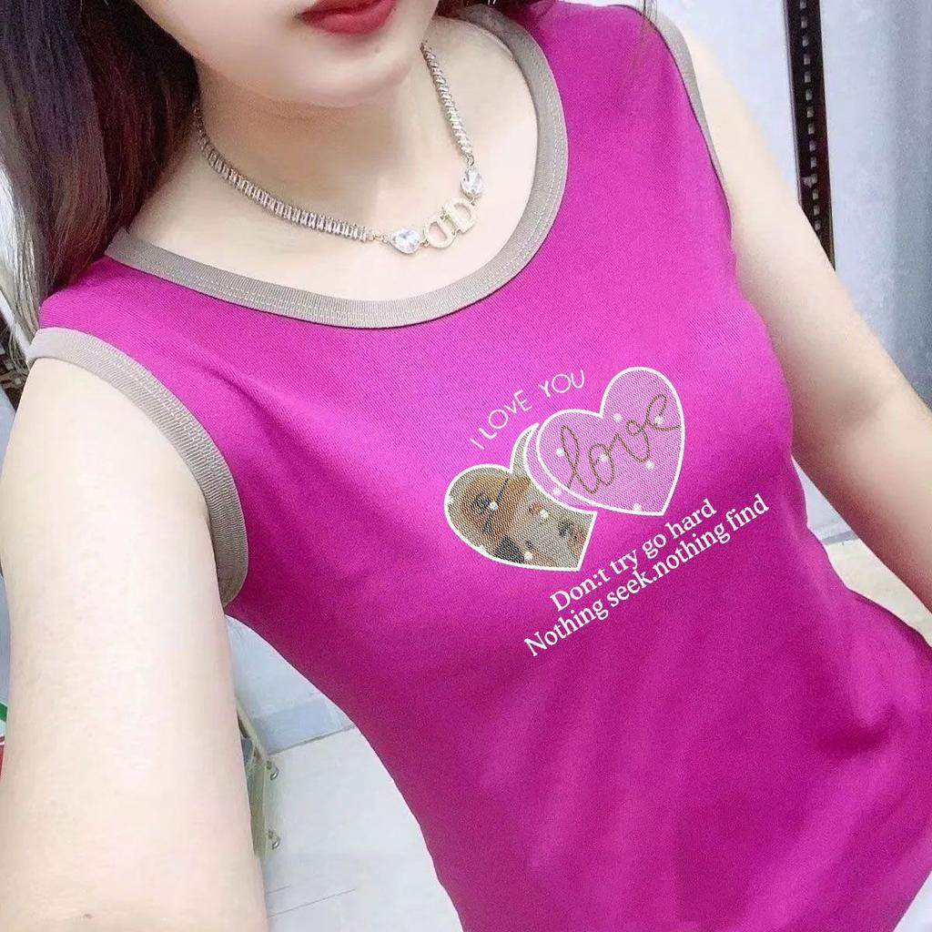 Women Casual Cotton Print Camisole Korean Fashion Sleeveless Vest Color Block Trendy Summer Top