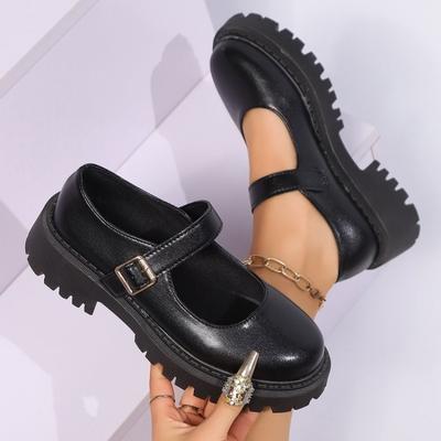 Schwarze Knöchelschnalle Plateaupumps Damen Stil Lackleder Mary Jane Schuhe Frau Punk Dicke Absätze Lolita Schuhe
