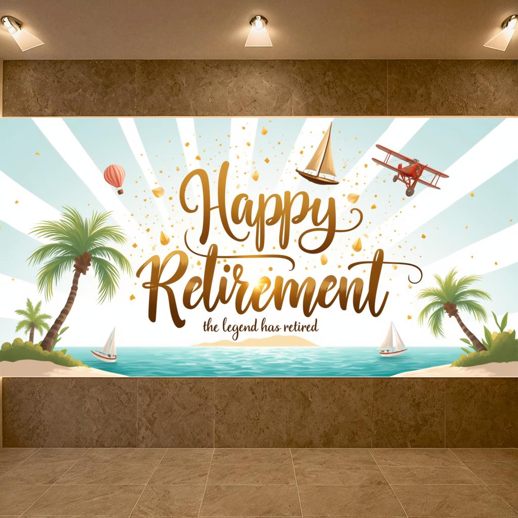 Palm Trees Design Event Banner Travel Decor Happy Retirement Banner for Retirement Gathering Travel Event Vacation Party