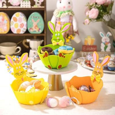 Cross-Border Easter Felt Basket with Rabbit Ears - Round Candy Bin with Cartoon Design