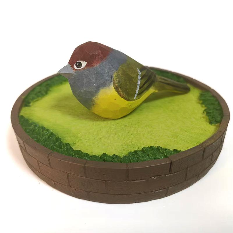 Colorful Handcrafted Solid Wood Chubby Bird Ornament for Living Room or Office