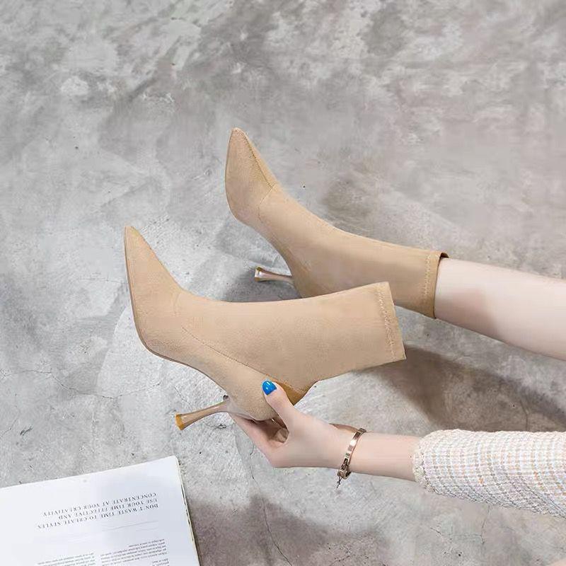 Fashion boots women's high heels autumn and winter new pointed thin heels women's thin boots suede elastic boots socks boots