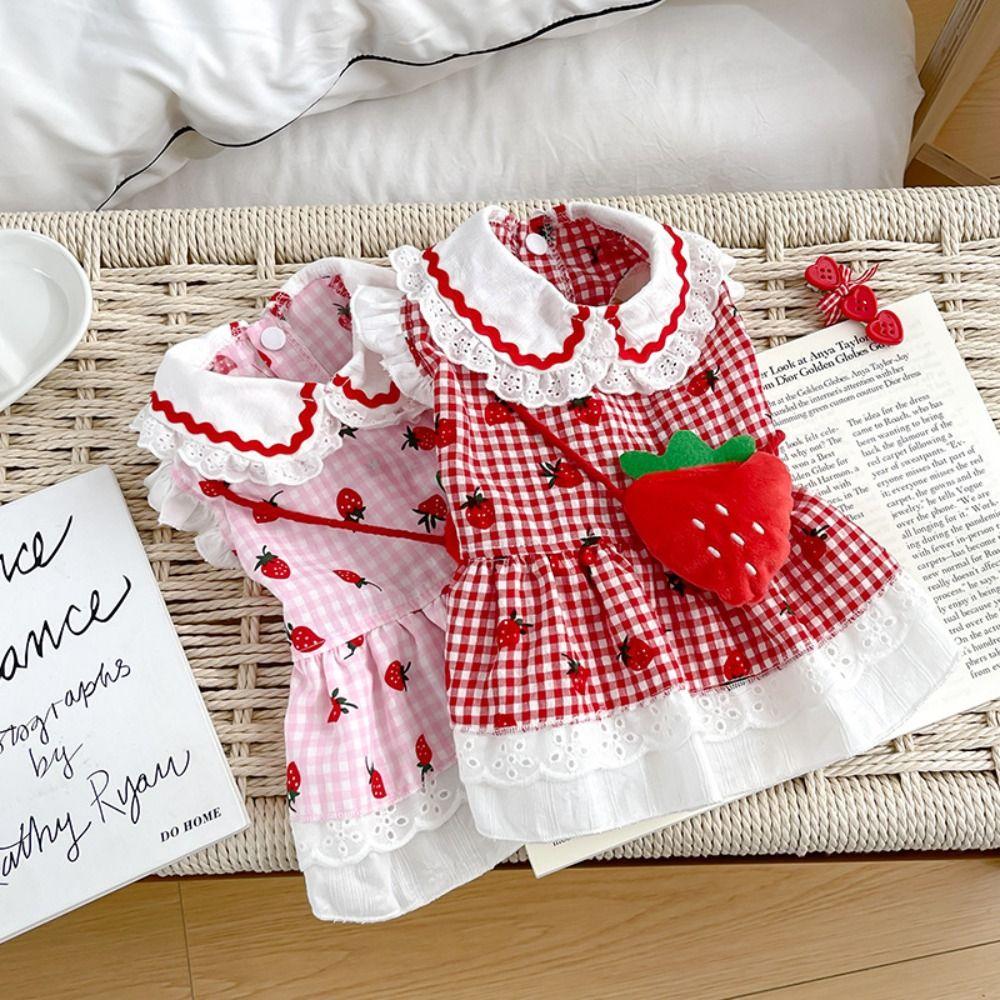 Cute Pet Strawberry Dress Soft Pet Summer Clothes Fashion Dog Vest  for Puppy Kittens