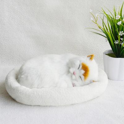 Atmendes, schlafendes Katzenspielzeug mit weißer Matte, batteriebetrieben, künstliches Kunstfell, Katzenornament, Foto-Requisite, Kinder-Haustierliebhaber, Geburtstagsgeschenk