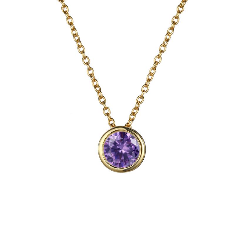 Shiny Colorful CZ Birthstone Necklace Round Stainless Steel Link Chain Necklace Boutique Birth Stone Zircon Necklace for Women