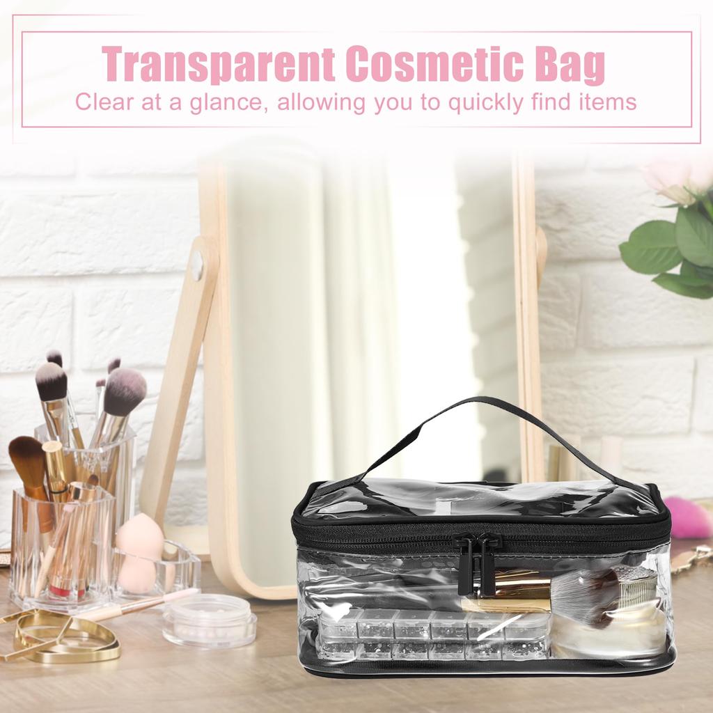 VOCOSTE Clear Makeup Transparent for Pack of Black Bag, Waterproof, PVC, Travel, 2,