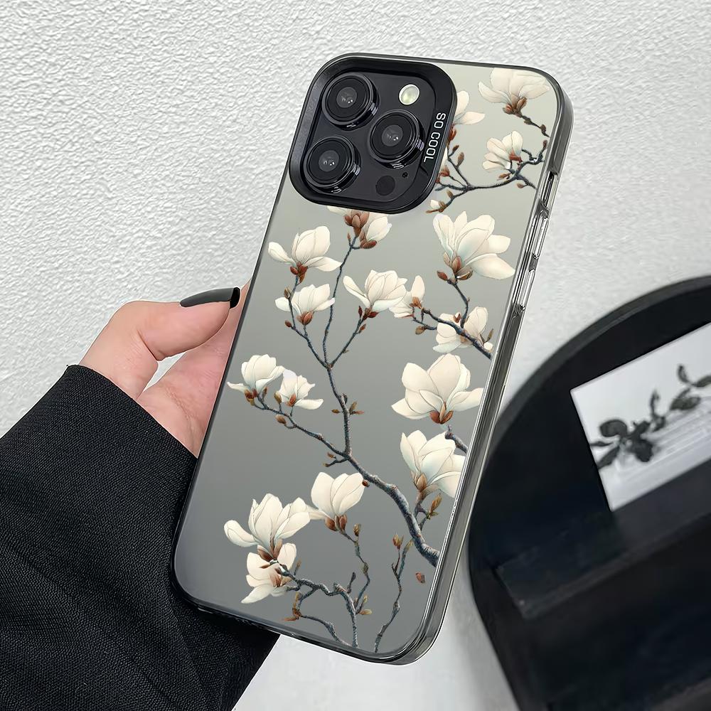 White Gardenia Pattern Phone Case Suitable For IPhone 17 16 E 15 14 13 12 11 Pro Max 14 16 Plus 17Air Shockproof Back Cover Case