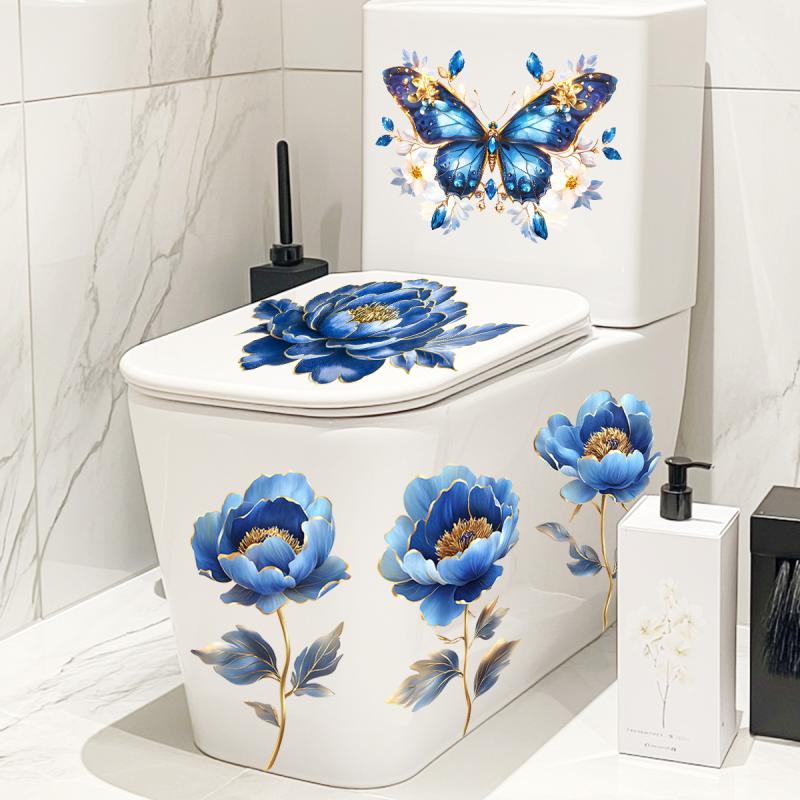 Waterproof Butterfly Wall Stickers Bathroom Toilet Sticker Modern Flower Pattern Self-adhesive Paintings For Living Decoration