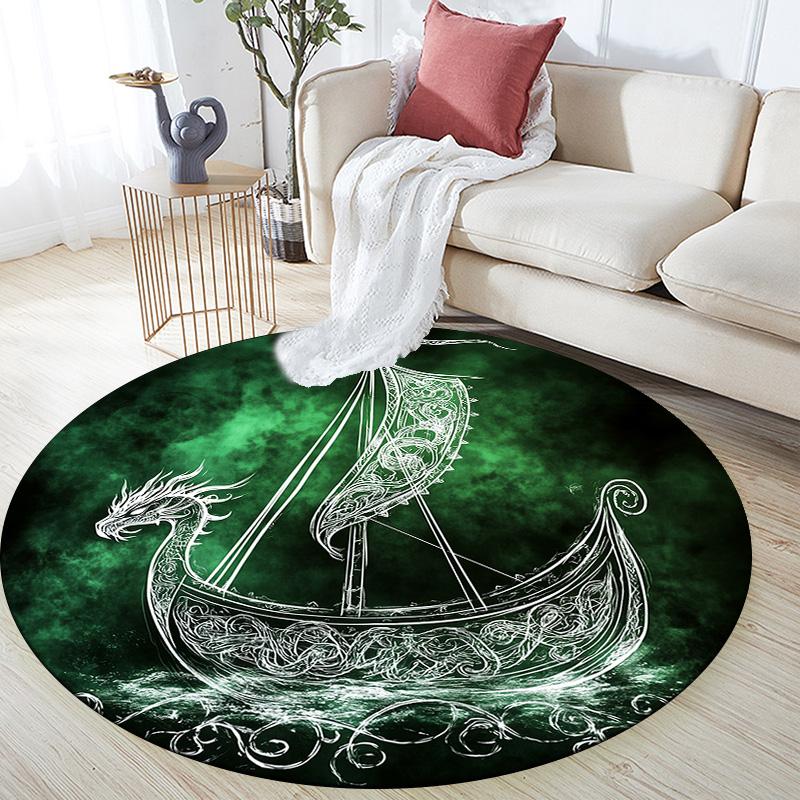 Viking Ship,Round Area Rug,Carpet Rug for Living Room Bedroom Sofa Playroom Decor,Non-slip Floor Mat