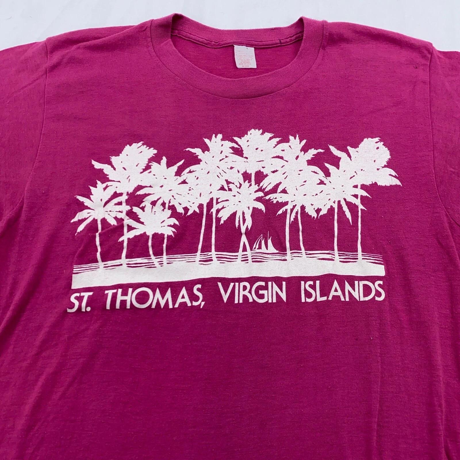 vintage 90s ST THOMAS VIRGIN ISLANDS PALM TREES T-Shirt XS beach surf XL