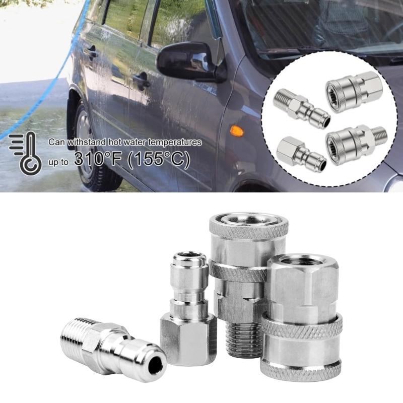 Professional 1/4" NPT Quick Releases Pressure Washer Hose Adapters, 4Piece Corrosion Resistant Stainless Steel Connector