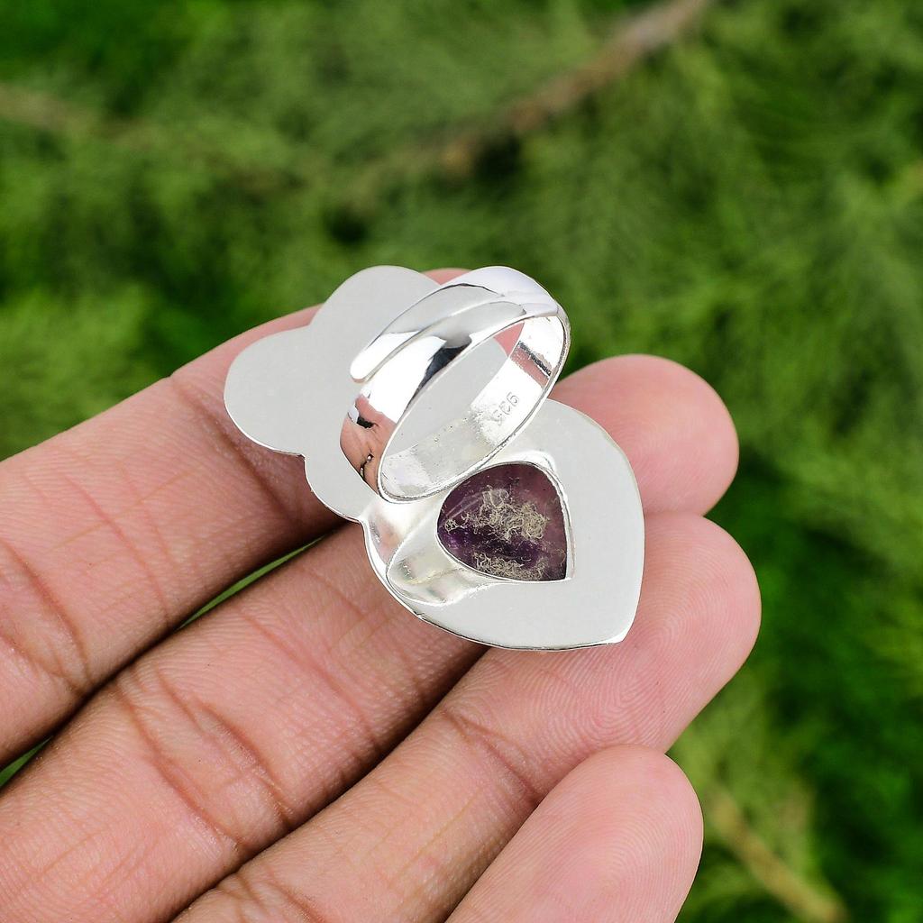 Sterling Silver Star Amethyst Stone Statement Flower February Birth Ring Jewelry